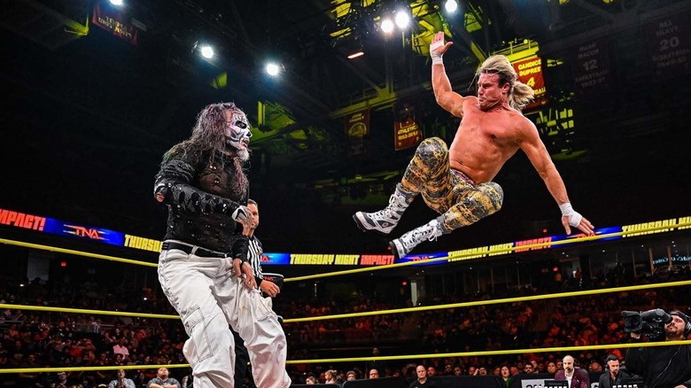 Nic Nemeth dropkicking Jeff Hardy on TNA Impact