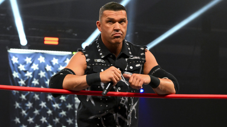 Frankie Kazarian leaning againsnt the ring ropes