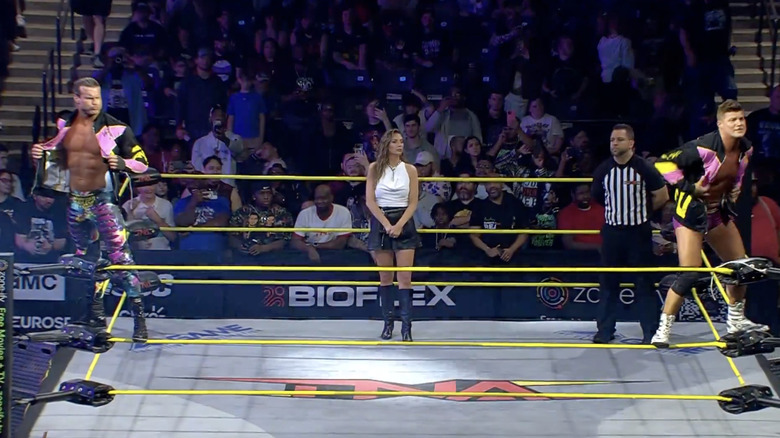 The Nemeths posing on the turnbuckles