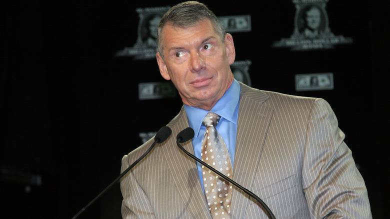 Then WWE Chairman, Vince McMahon, attending the announcement of the first Million Dollar McMahon Mania winners, 2008