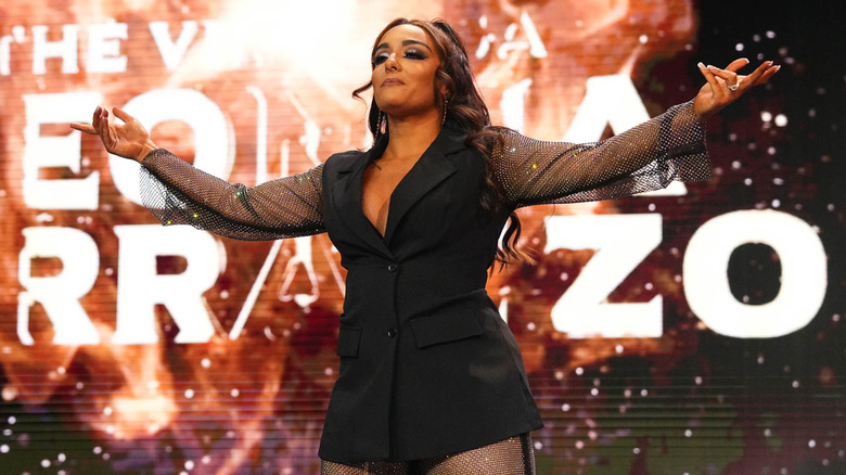 Deonna Purrazzo wearing a black mesh suit