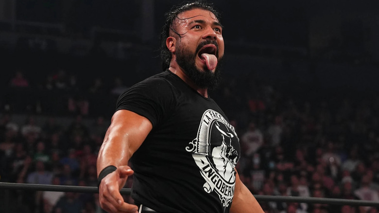 Andrade sticks tongue out