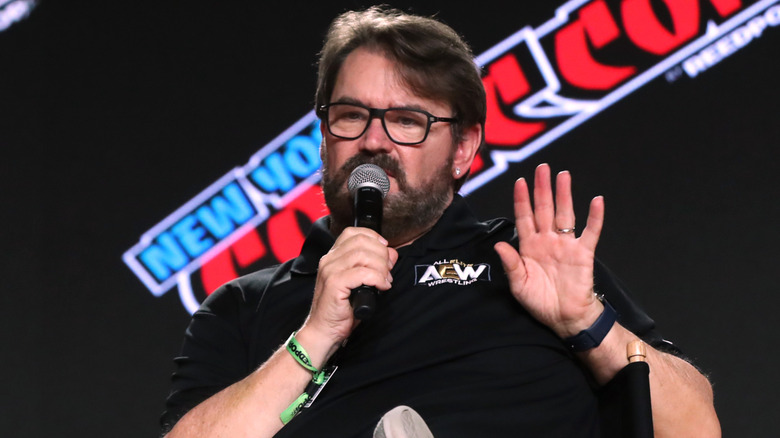 Tony Schiavone speaking at a comic convention
