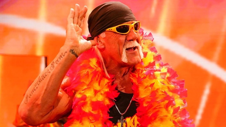 Hulk Hogan listens to the crowd