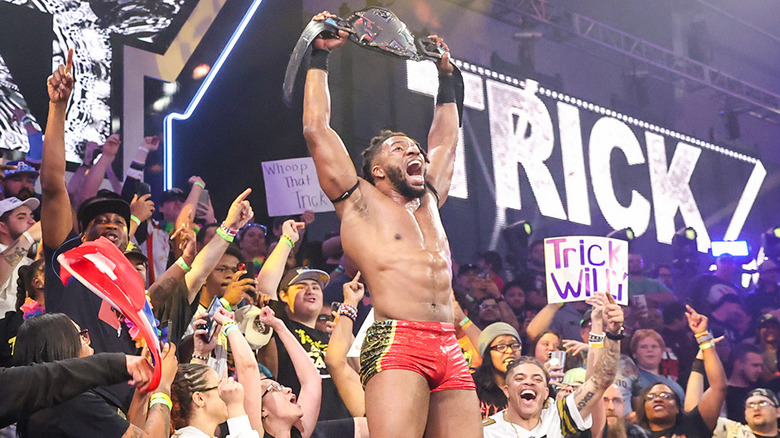 Trick Williams celebrating WWE NXT Championship win