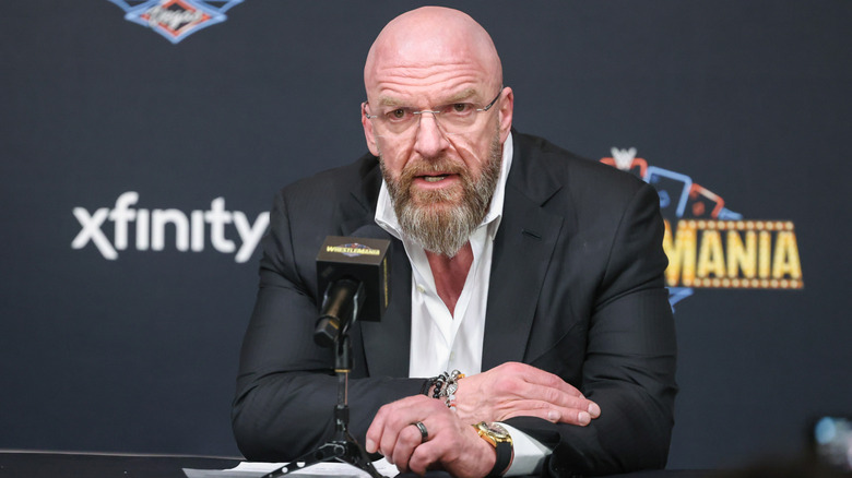 Triple H speaks at the WWE Post Show during WrestleMania 41 Sunday at Allegiant Stadium on April 20, 2025 in Las Vegas, Nevada.