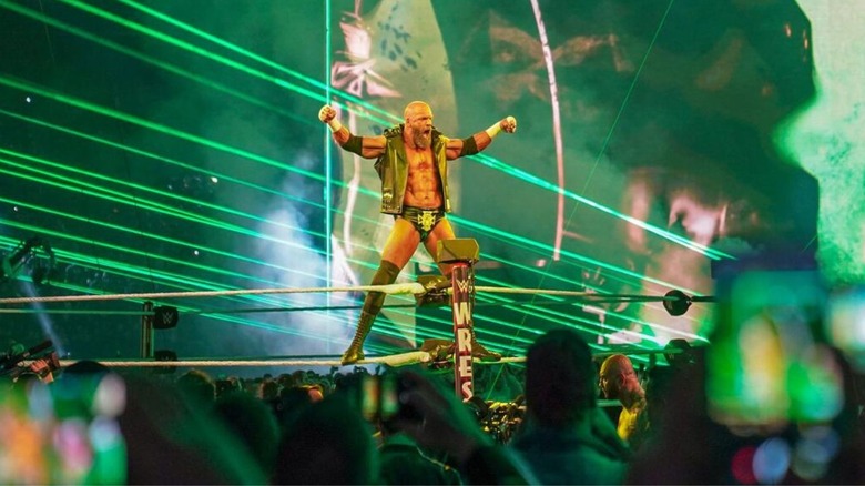 Triple H poses on the ropes ahead of his WrestleMania 35 match against Batista.