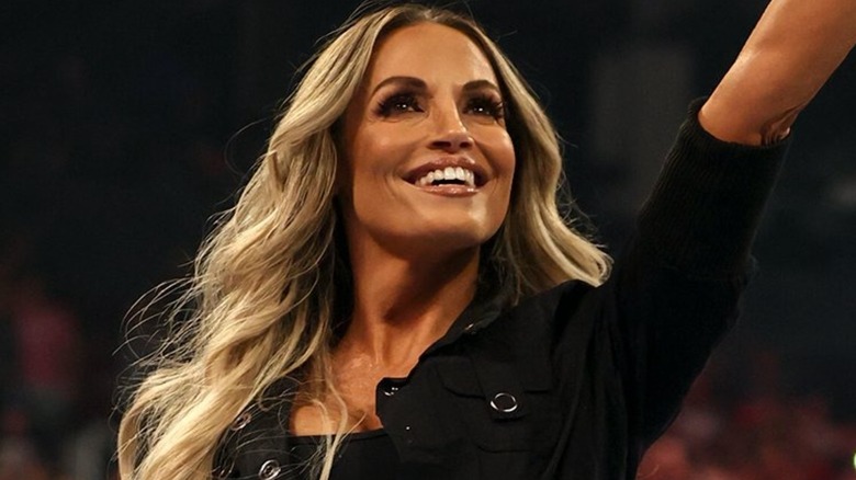 Trish Stratus smiling out at the fans