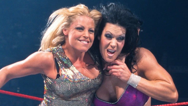 Chyna and Trish Stratus wrestling in WWE