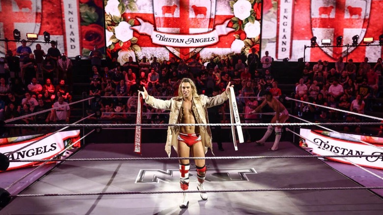 Tristan Angels poses in the ring before his first match on 