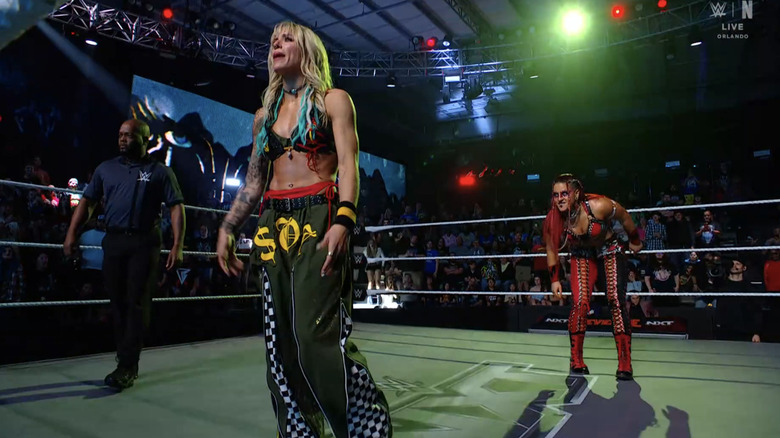 Zaria prowls on an unwitting Sol Ruca ahead of their Last Woman Standing match on "NXT."