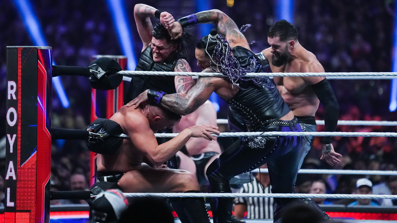 Wrestlers brawl in the Royal Rumble