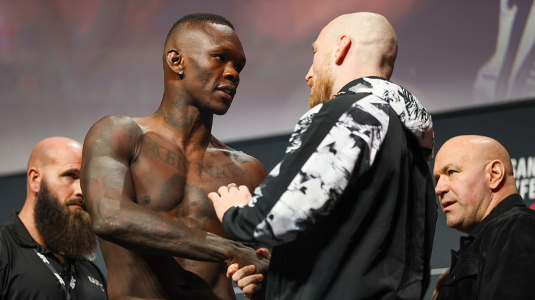 Israel Adesanya and Joe Pyfer face-to-face