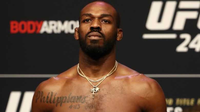 Jon Jones reacts to his weigh-in