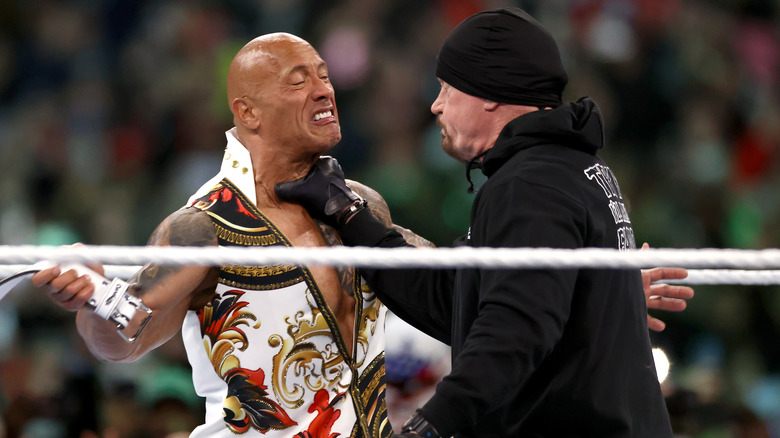 The Undertaker chokeslams The Rock at WWE WrestleMania 40