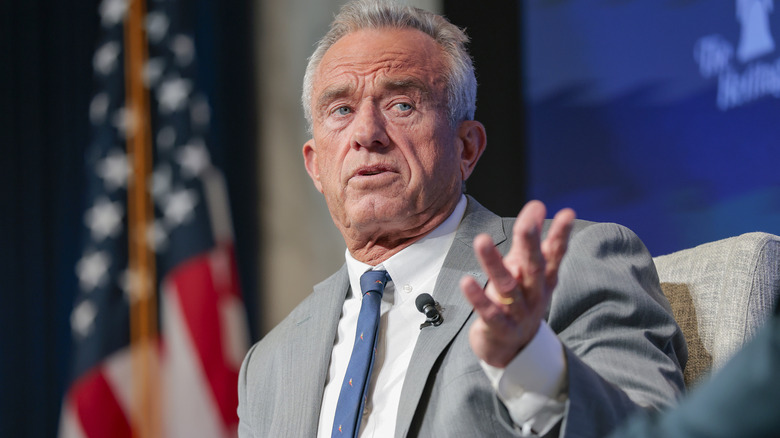 The Head of the Department of Health and Human Services Robert F. Kennedy Jr. responds to a question asked to him by the press