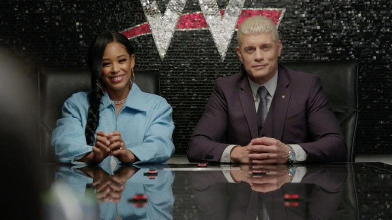 Bianca Belair and Cody Rhodes at their performance review