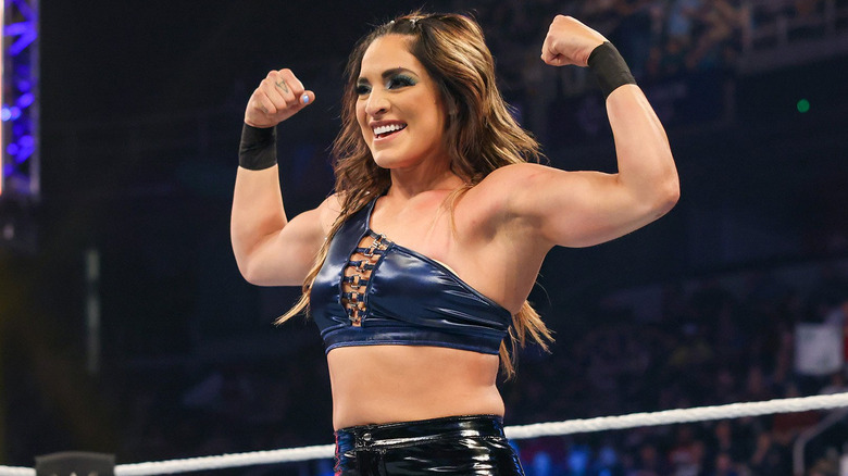 Raquel Rodriguez flexing in WWE