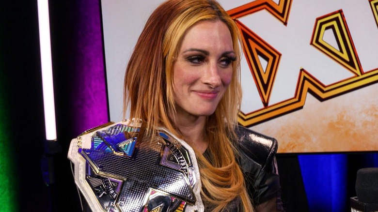 Becky Lynch backstage with the NXT Women's Championship