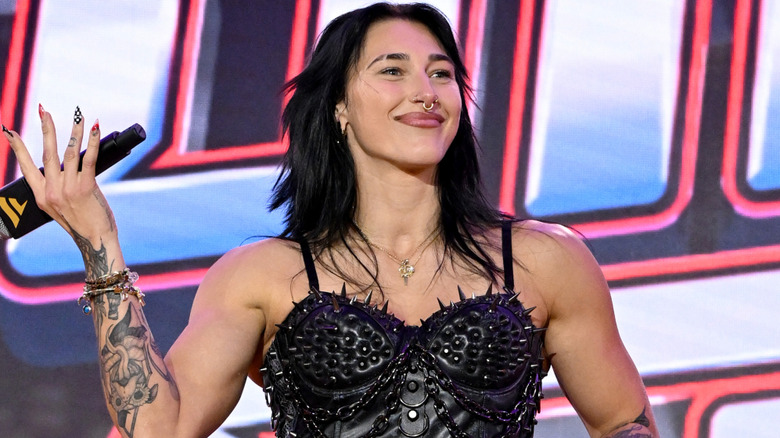 Rhea Ripley is wearing a black top