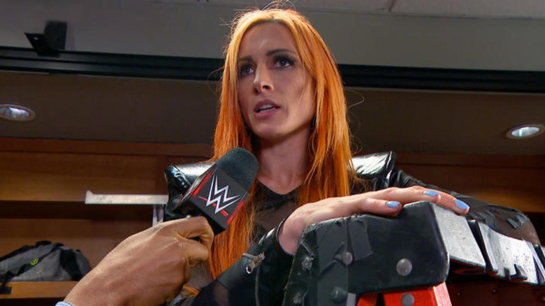 Becky Lynch cutting a promo backstage