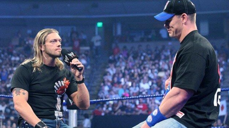 Edge and John Cena talk it out in the ring