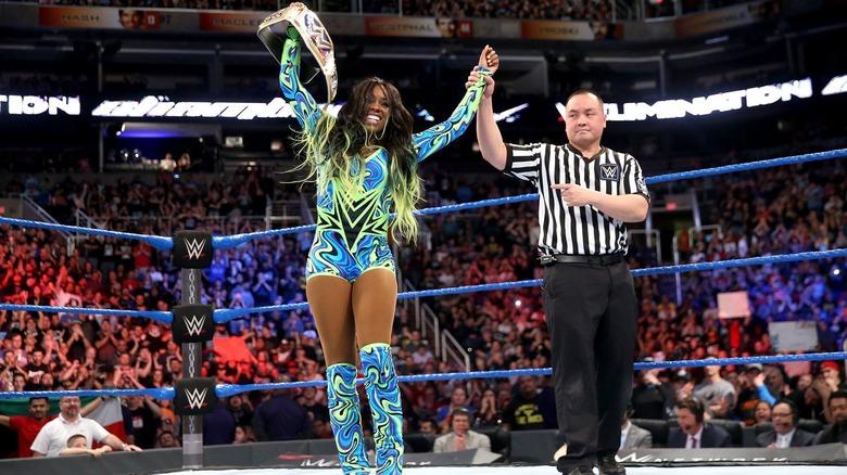 Naomi after winning the SmackDown women's championship in 2017