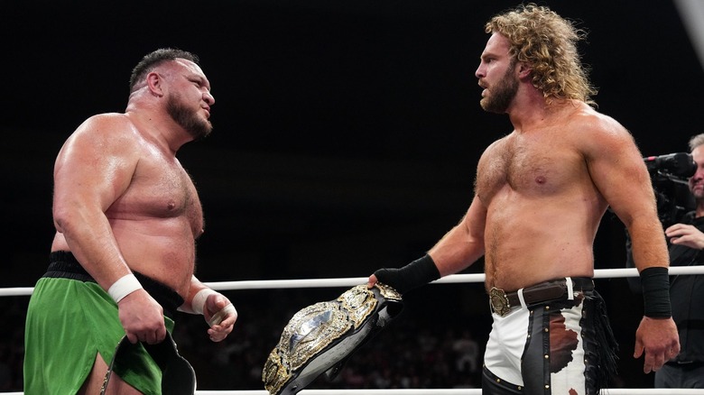 Samoa Joe and "Hangman" Adam Page argue