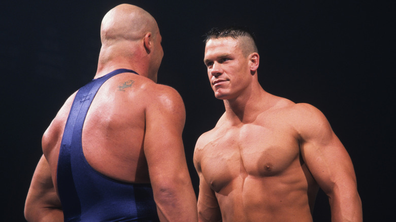 John Cena facing down Kurt Angle