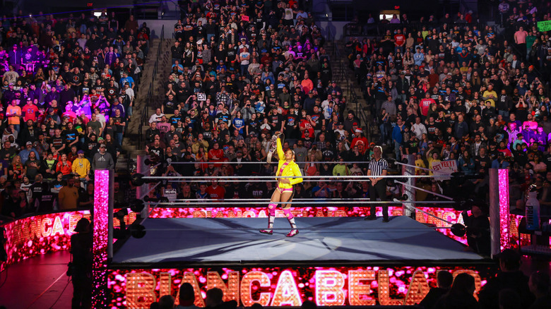 Bianca Belair, one half of the WWE Women's Tag Team Champions, enters the arena during SmackDown at Target Center on December 6, 2024 in Minneapolis, Minnesota.