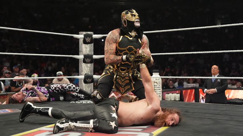 Penta in action with Sami Zayn during Monday Night RAW at PHX Arena on June 9, 2025 in Phoenix, Arizona.