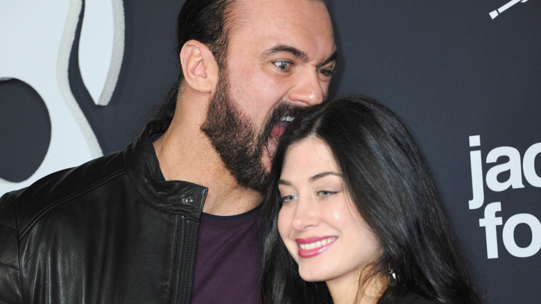 Drew McIntyre and Kaitlyn Frohnapfel attend the U.S. Premiere Of "Jackass Forever" held at TCL Chinese Theatre on February 1, 2022 in Hollywood, California.