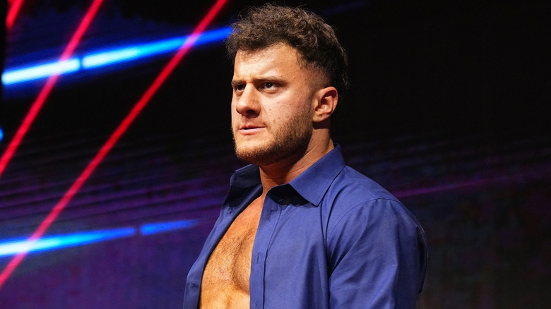 MJF wearing blue shirt