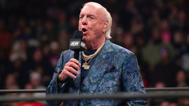 Ric Flair wooing into a microphone
