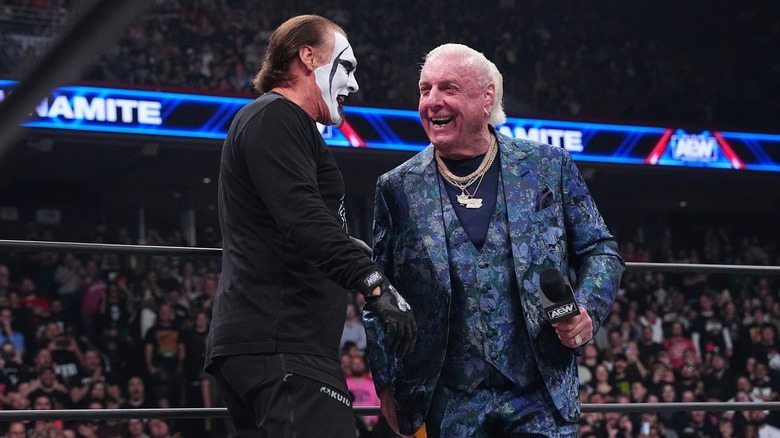 Sting shaking Ric Flair's hand on AEW Dynamite