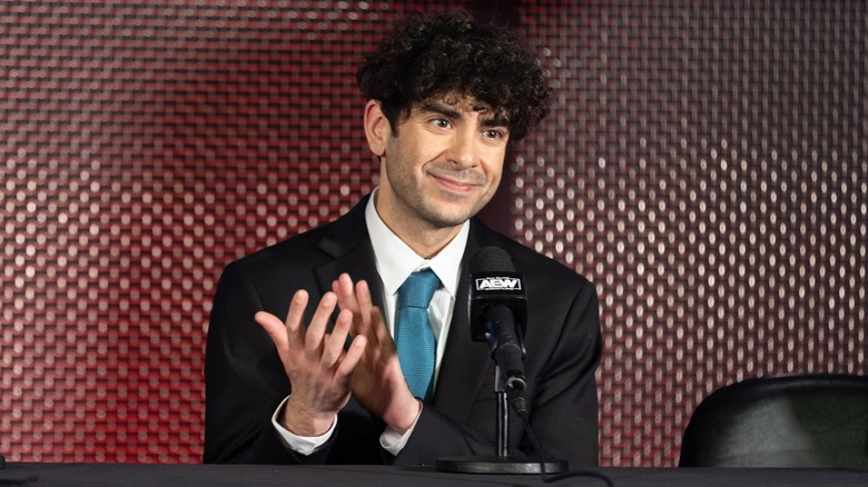 Tony Khan Smiles During An AEW Presser