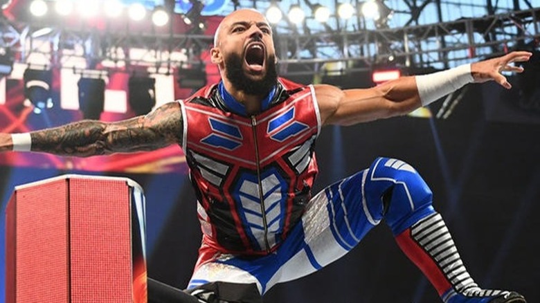 Ricochet posing on the top turnbuckle at SummerSlam 2023