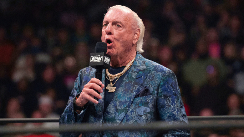 Ric Flair cutting a promo in AEW