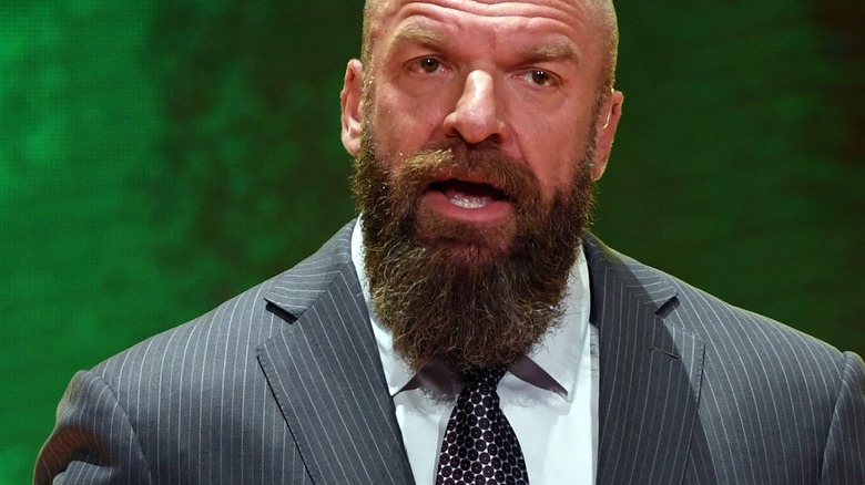 Paul "Triple H" Levesque speaks at a press conference announcing WWE Crown Jewel in Saudi Arabia.