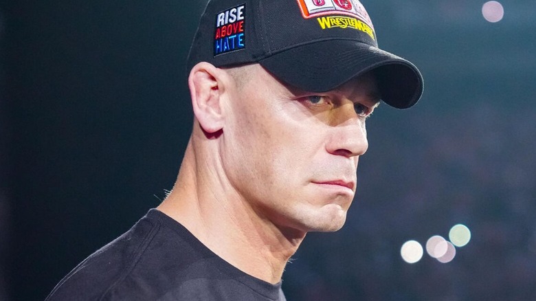 A stern-faced John Cena heads down the ramp to the ring before his WrestleMania match with Cody Rhodes.