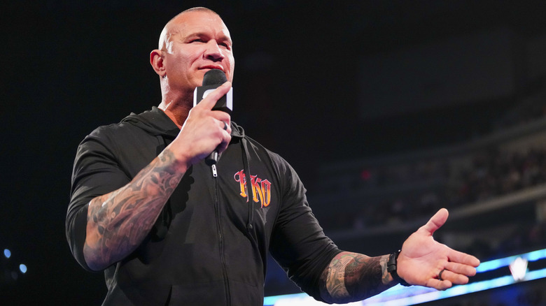 Randy Orton in 2023 speaking into a mic