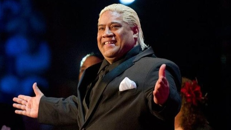 Rikishi  takes in the crowd reactions before giving his Hall of Fame speech