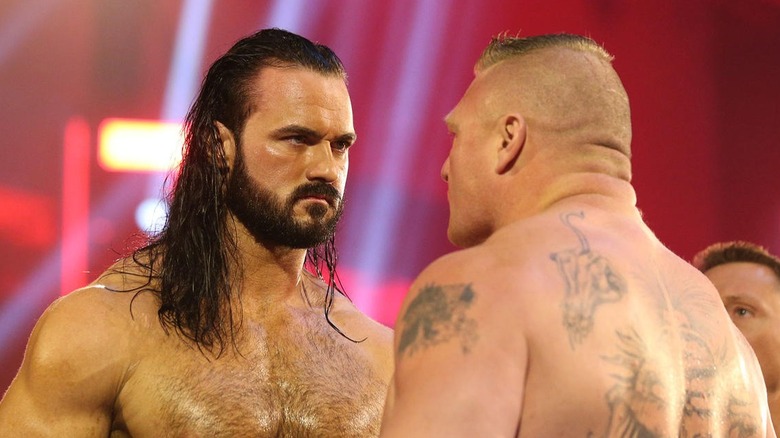 Drew McIntyre stares at Brock Lesnar 