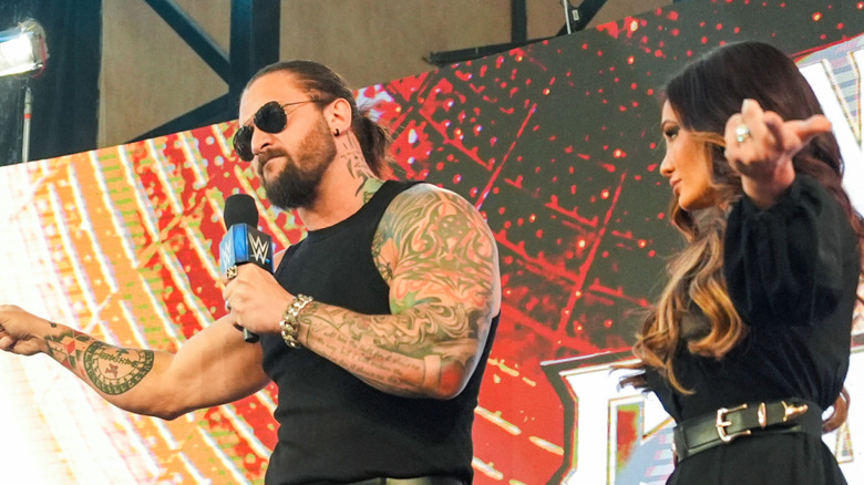 Karrion Kross confronts Sami Zayn during WWE Night Of Champions - Kickoff Show at Kingdom Arena on June 27, 2025 in Riyadh, Saudi Arabia.
