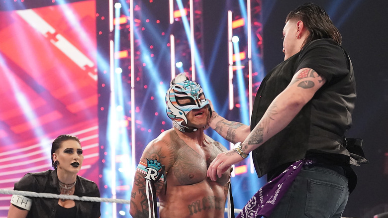 Dominik Mysterio slapping Rey Mysterio