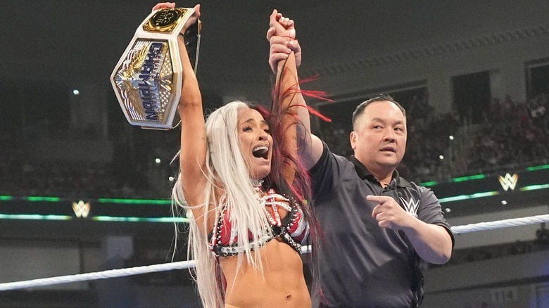 Zelina Vega after winning the WWE United States Championship.