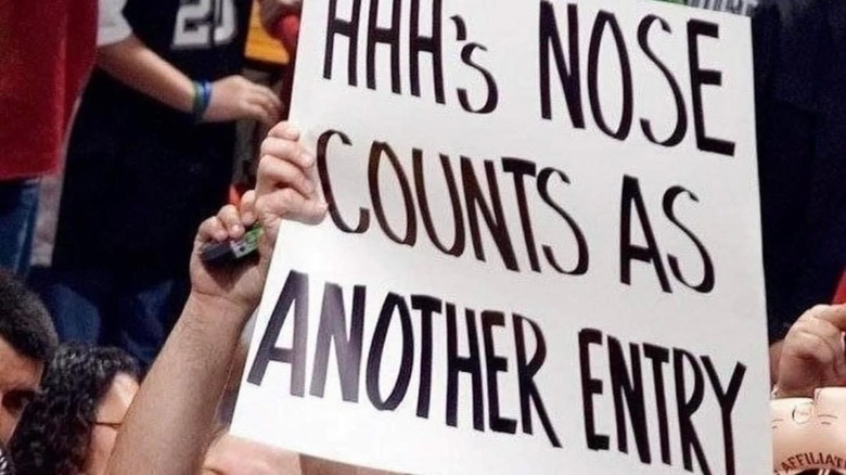 A sign insulting Triple H's nose