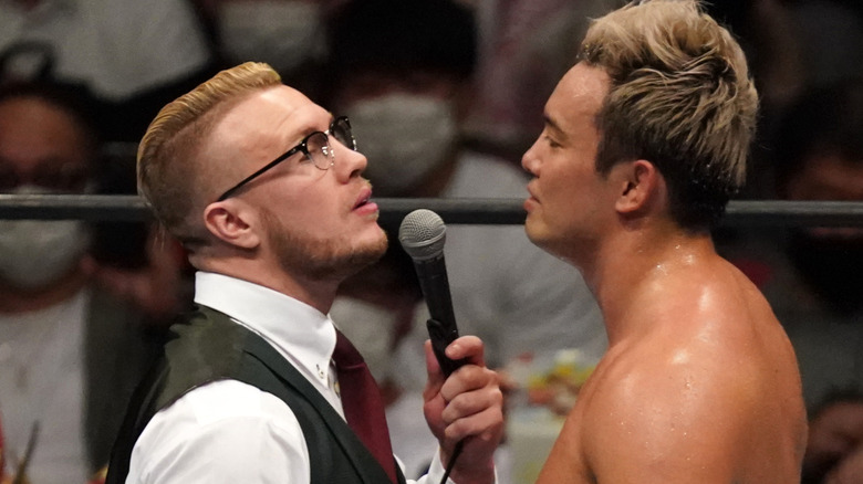 Will Ospreay staring at Kazuchika Okada