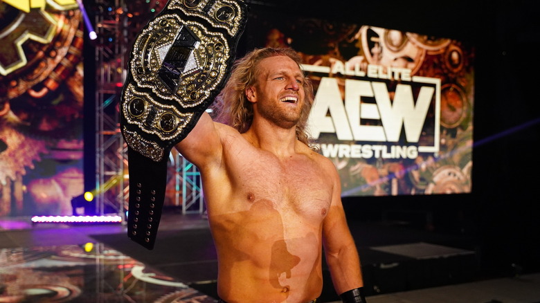 Hangman Adam Page celebrating at AEW Full Gear 2021