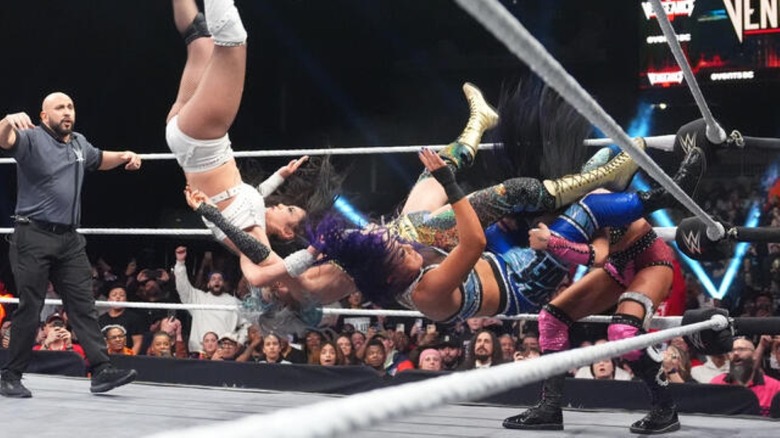 Cora Jade powerbombs Bayley, Giulia, and Roxanne Perez